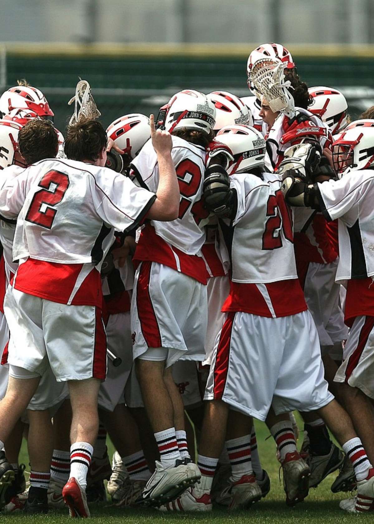 Lacrosse players cheer for the goal